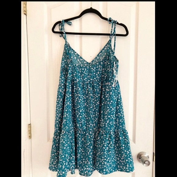 Green Floral Summer Dress Tie Straps - Picture 2 of 4